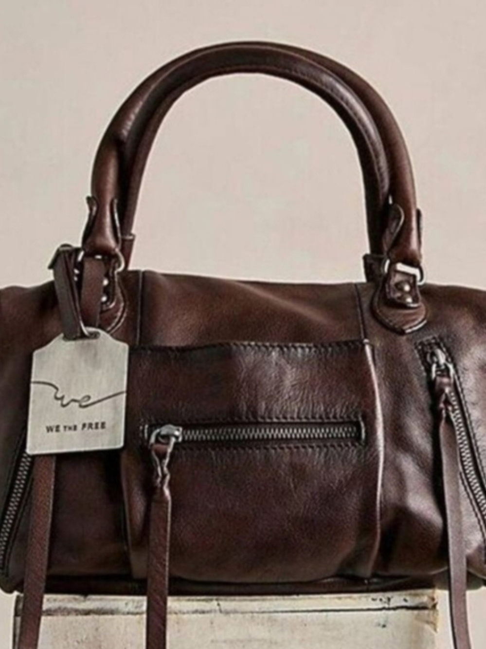 We The Free Dark Brown Leather Duffel Bag for Women Baby Emerson